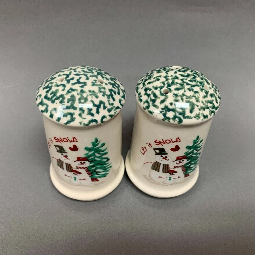 Spongeware Salt & Pepper Shakers Snowmen‎ Let it Snow Christmas Set of 2